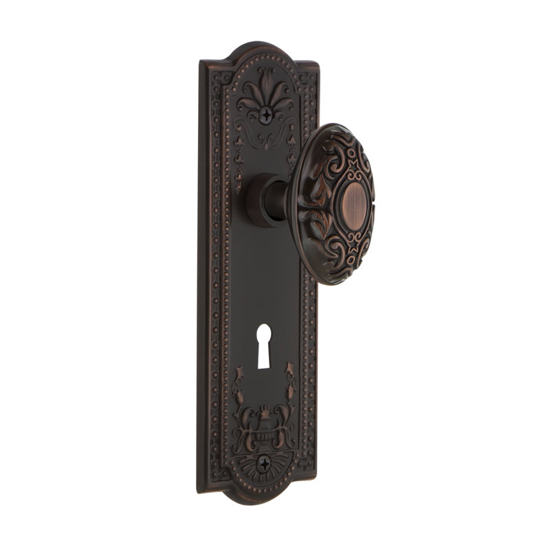 Meadows Plate with Decorative Keyhole and Victorian Door Knob, 2-3/4”, Timeless Bronze