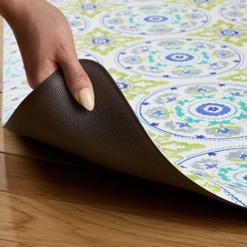 FIESTA Mali Tiles Geo Trellis Anti-Fatigue Comfort Non-Slip Kitchen Mat, Blue/Green/White