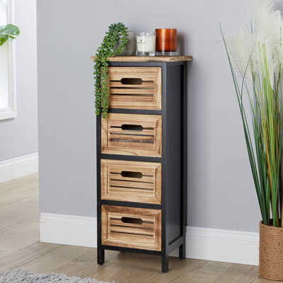 Ribal Fully Assembled 4 Drawer Solid Wood Frame Chest Storage Unit - Black and Oak