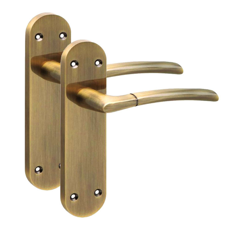 Golden Grace 5 Pairs Victorian Indiana Design Long Rounded Backplate Scroll Internal Door Handle Antique Brass - 182mm x 45mm
