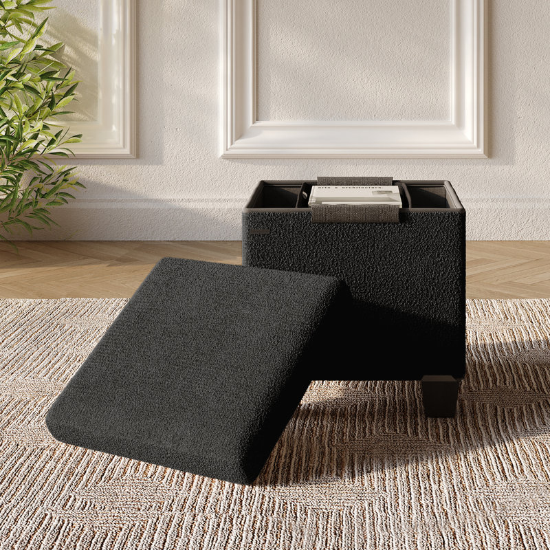 Banc de rangement avec repose-pieds Vérrant Boucle, Blanc, H 15 po x l 15 po x P 15 po