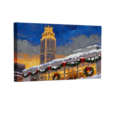Paysage de Noël de Noël avec toit enneigé et tour, ensemble de 3 impressions murales sur toile