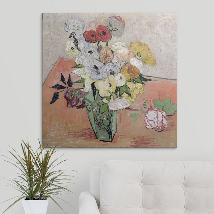 Roses et anémones, 1890 par Vincent Van Gogh - reproduction, H 12 po x l 12 po x P 1,5 po, Toile