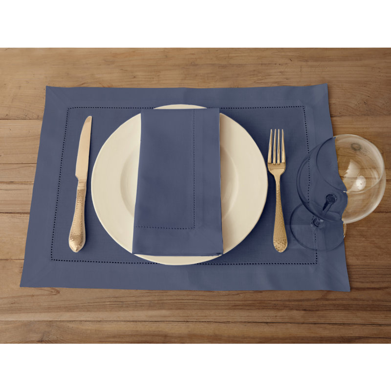 Cotton Linen Hemstitch Dinner Napkins, Cool Grey