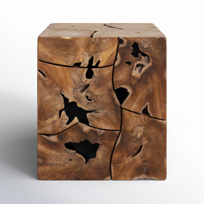 Scarlett Solid Wood Block End Table, Natural Teak