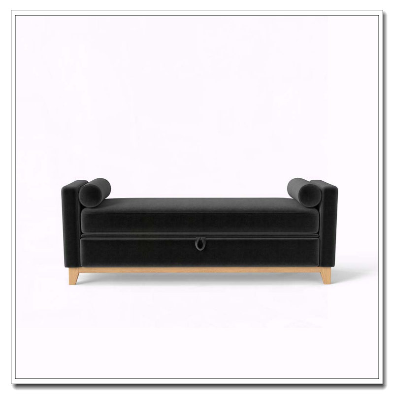 Banc rembourré en bois massif, 66 po + rangement, Noir + neutre 11
