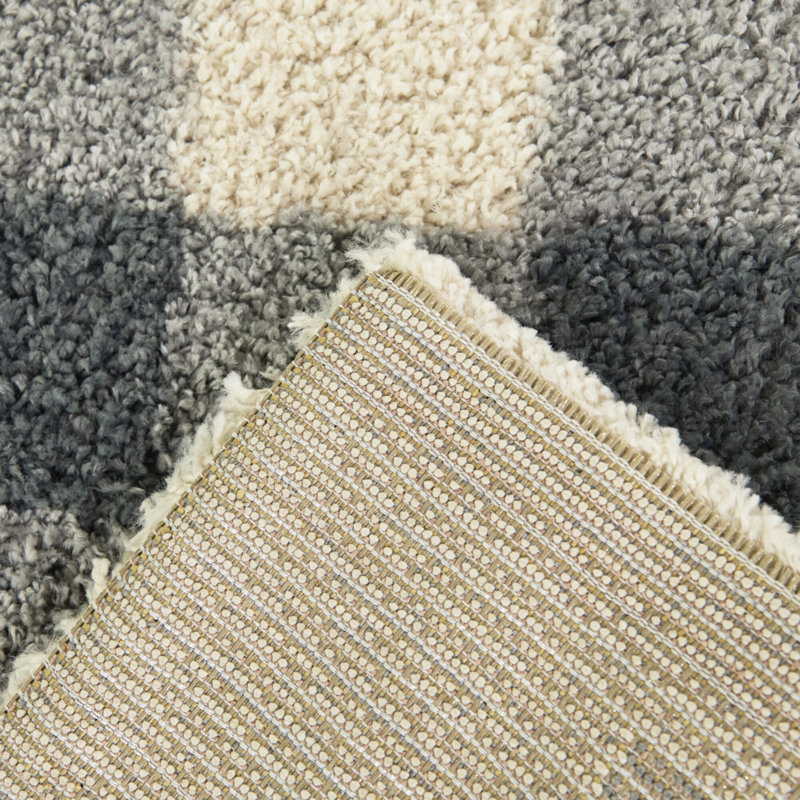 Tapis bleu à poils longs March Gingham, Rectangle 5 pi 3 po x 7 pi