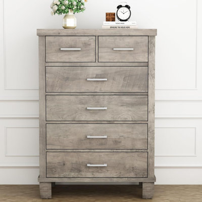 Commode moderne pour chambre à coucher avec 6 tiroirs de 45 po de hauteur avec commode de rangement en bois gris pour commode