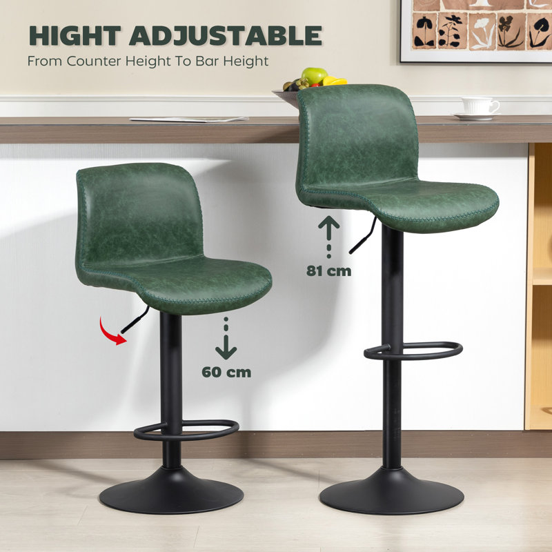 Joneer Upholstered Adjustable Height Counter Stool with Metal Frame, Green