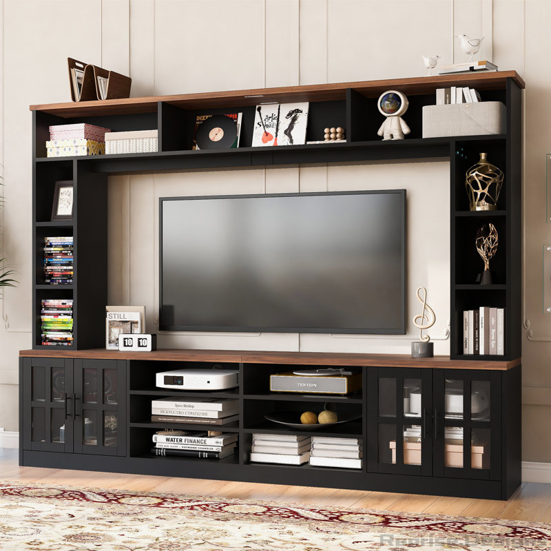 Meuble audio-vidéo l 95,5 po avec tablettes pour téléviseurs de 80 po ou moins, Noir
