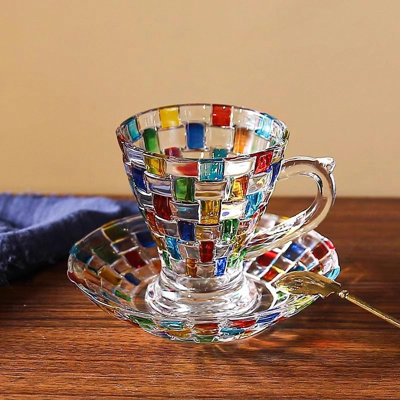 Hand drawn coffee cup and tray glass