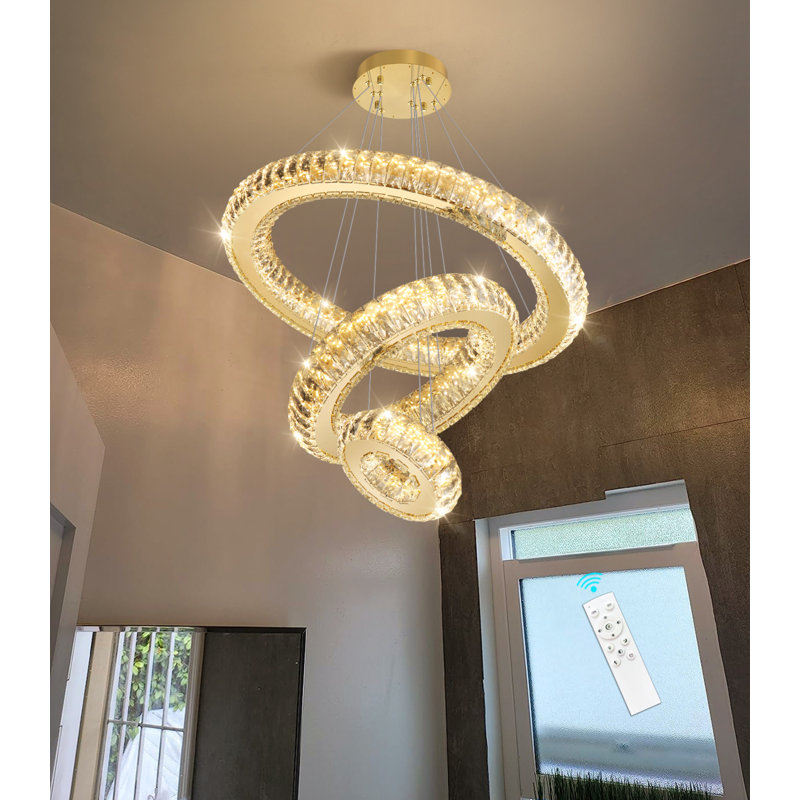 Modern Dimmable 3 Rings Led Chandelier, Gold