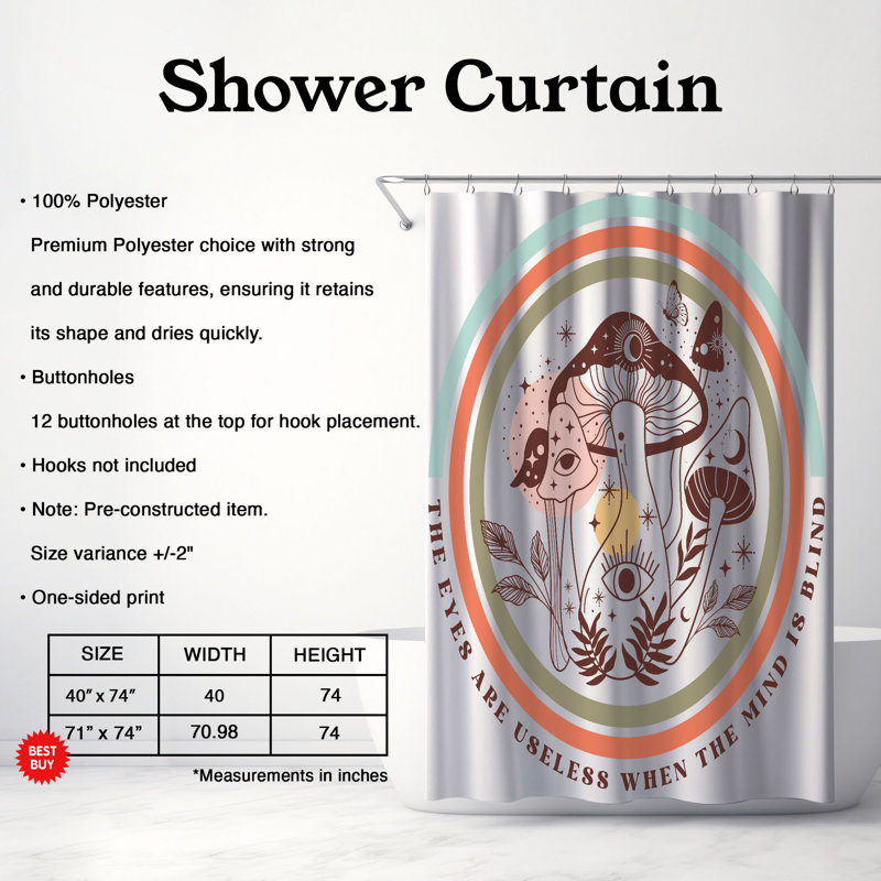 Rideau de douche standard 1 pièce Boho Eyes and Mind, H 74 po x l 71 po