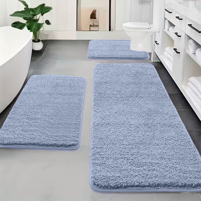 Gray 3-Piece Memory Foam Bathroom Rug Set, Soft Non-Slip Absorbent Bath Mats for Bathroom Laundry