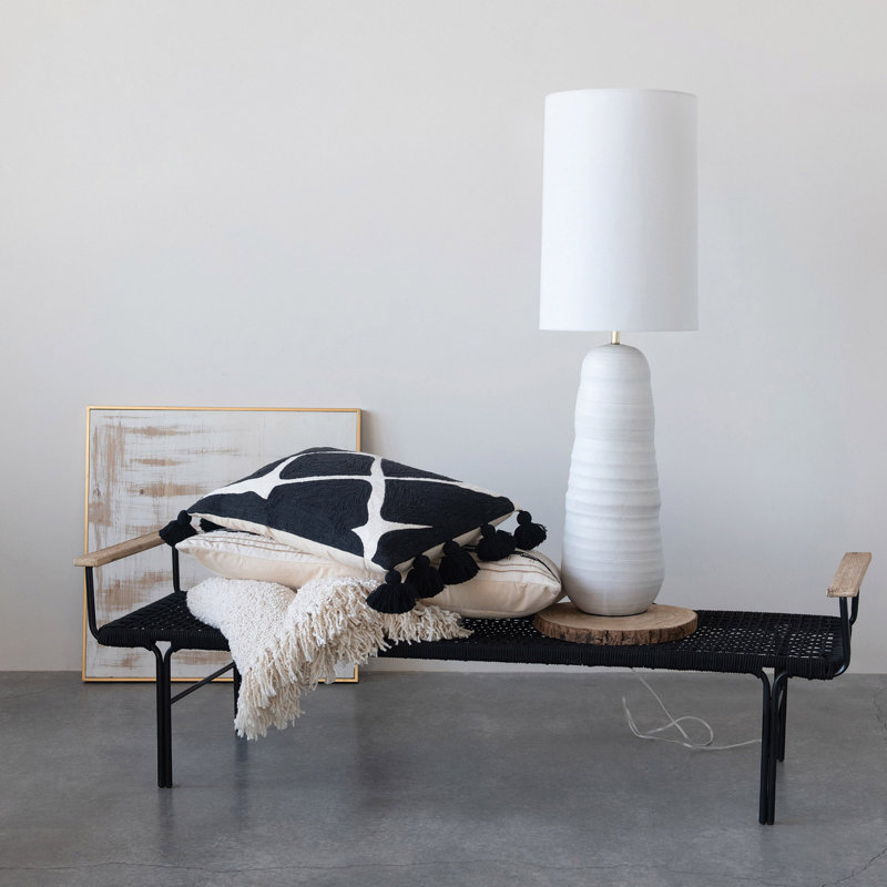Analysa Stoneware Floor Lamp with Reactive Glaze and Linen Shade