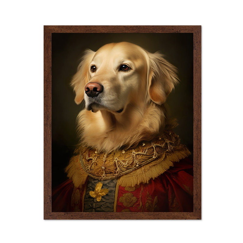 Golden Retriever aristocratique, 18"H x 24"W, Poster, Brown Framed
