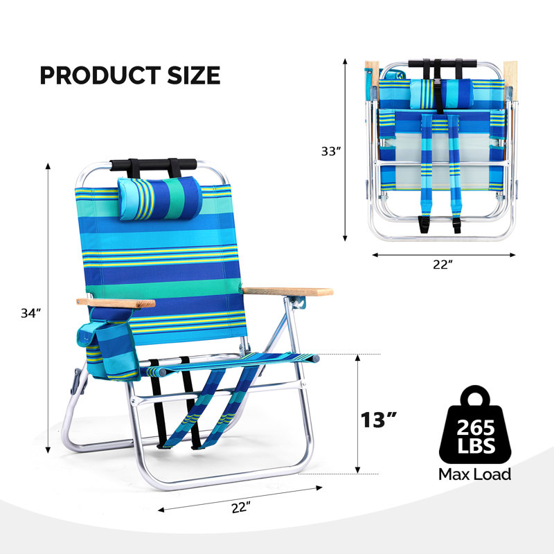 1PC 13In High Seat Portable Folding Beach Chair