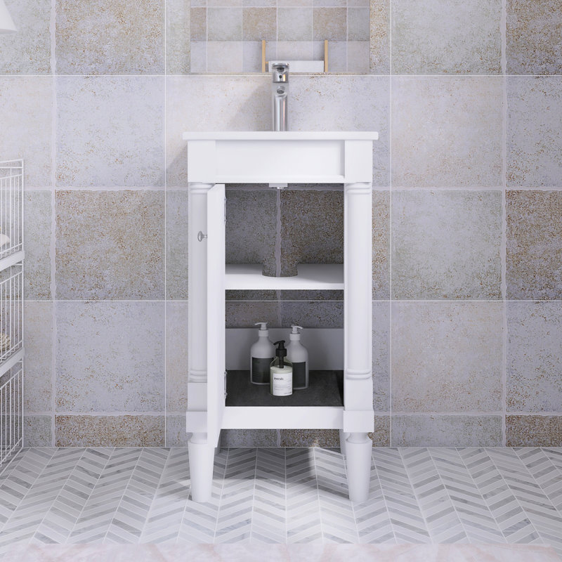 Ensemble de meuble-lavabo autoportant 18 po avec comptoir en céramique 18 po, Blanc, Argent