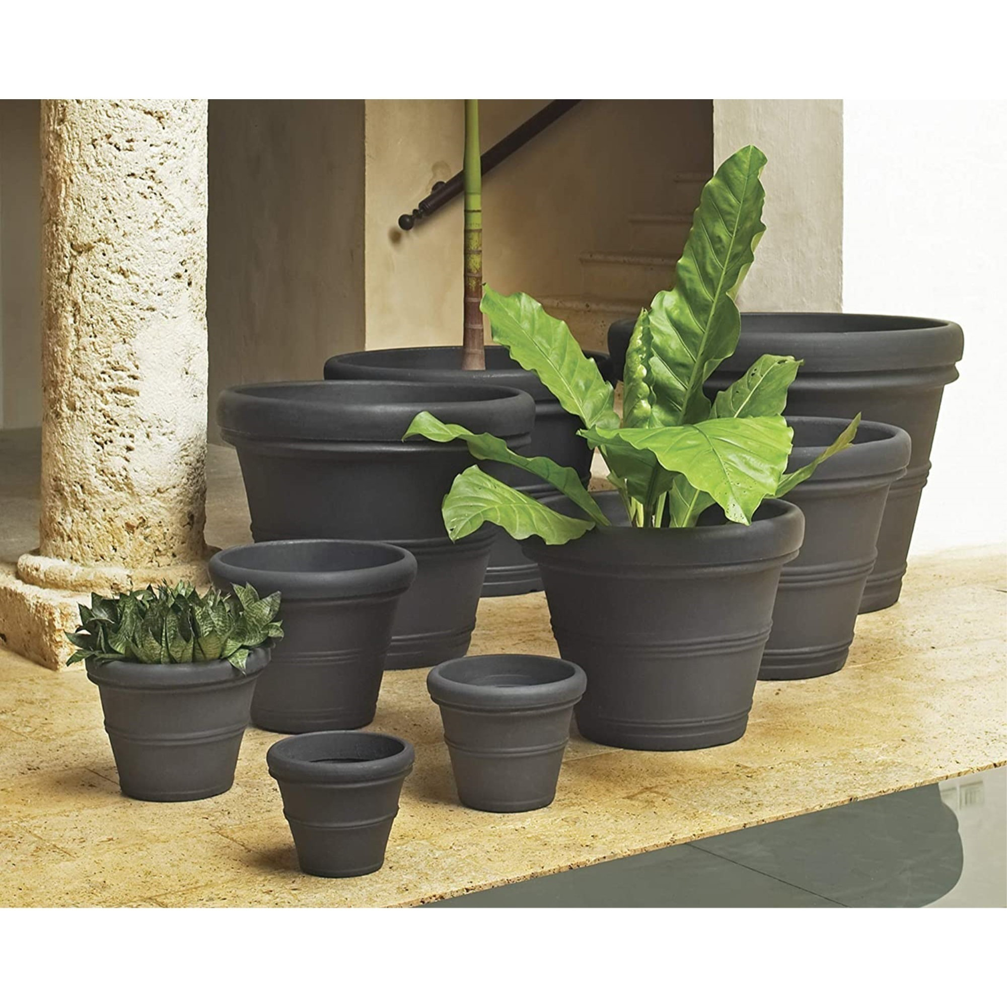 Lanesborough Resin Pot Planter, Caviar Black, 21.5" H x 27.36" W x 27.36" D