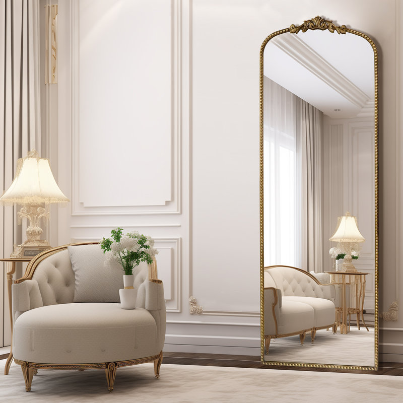 Arched Antique Ornate Full Length Floor Mirror /Free Standing,22x65 inch,Vintage Gold, 65" x 22", Vintage Gold