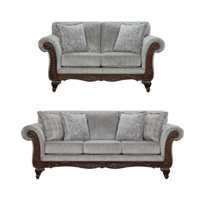Halima 2-Piece Living Room Set, Carved Wood Frame Sofa and Loveseat by Astoria Grand