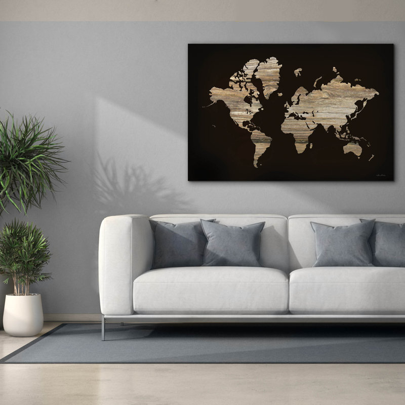  «Wood World Map» par Lori Deiter, art mural sur toile, 60 po x 40 po