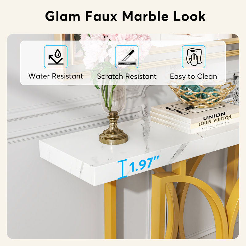 Kymon 39.37'' Marble Top Console Table