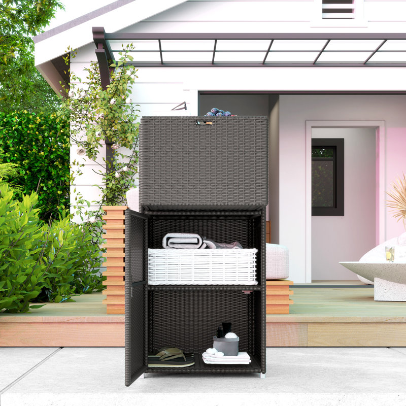 Outdoor Rattan Storage Cabinet – 23.6"×23.6"×47.2" Waterproof Towel Rack With Drawer, For Pool/spa/patio/indoor/outdoor Storage Essential
