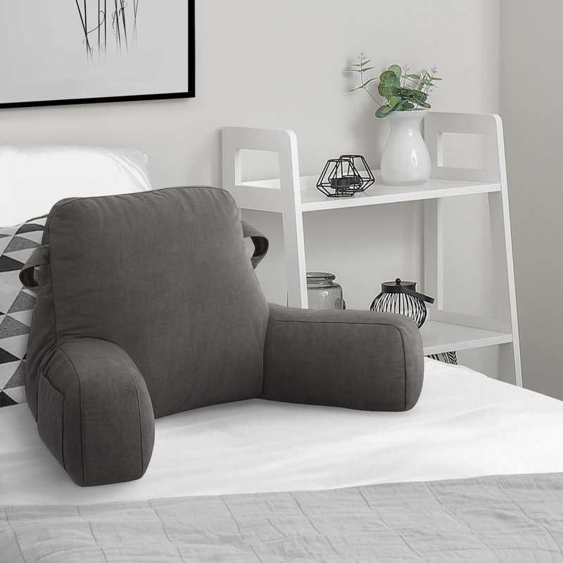 Comfy Backrest Pillow Arm Pillow With Pockets, Gray