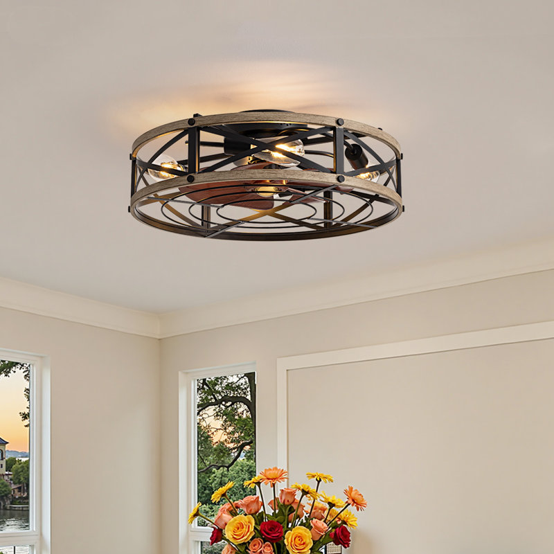 24" Flush Mount Ceiling Fan With Light Low Profile, 24"
