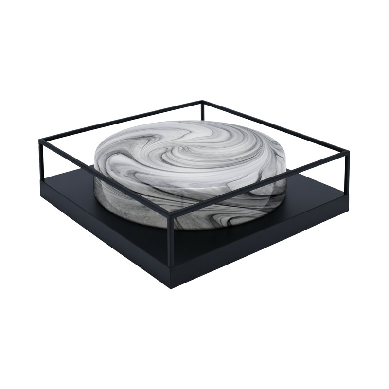 Plafonnier encastré avec verre, Transparent / noir, Noir mat, H 5 po x l 18 po x P 18 po