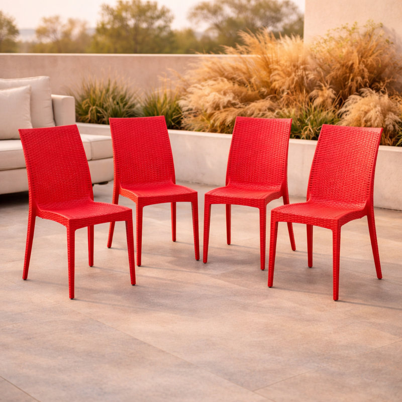 Chaise de patio d'extérieur empilable Quade, rouge, Ensemble de 4