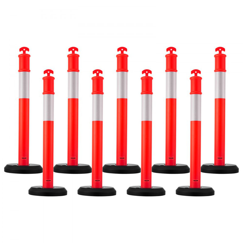 Poteaux de délimitation de la circulation, cônes de sécurité de la circulation de 48 pouces avec base remplissable et bandes réfléchissantes, poteaux de délimitation robustes pour chantier de construction, parc de stationnement, contrôle des foules, rouge