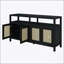 Armoire de rangement en rotin de style bohémien avec structure en bois massif, buffet avec tablettes réglables à 3 positions pour le salon et la salle à manger, conception à pousser sans poignée-2132511971