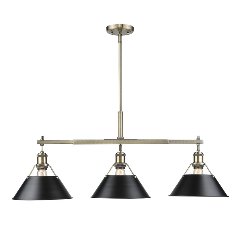 Luminaire suspendu pour îlot de cuisine 3 lumières Bisto, Noir, Laiton vieilli