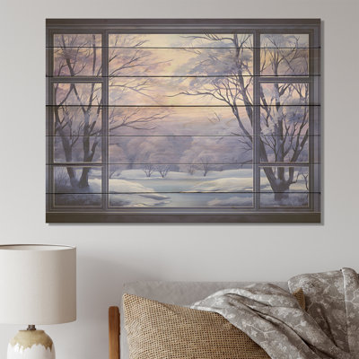Purple River Winter Windows I - Winter Landscape On Wood Print