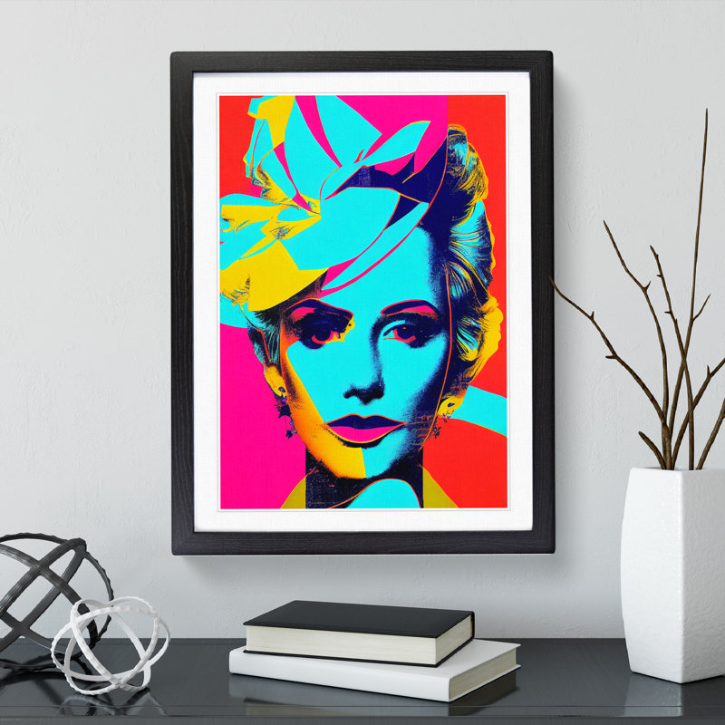Neon Pop Art Woman - Single Picture Frame Print, 46cm H x 34cm W x 2cm D, Black Framed