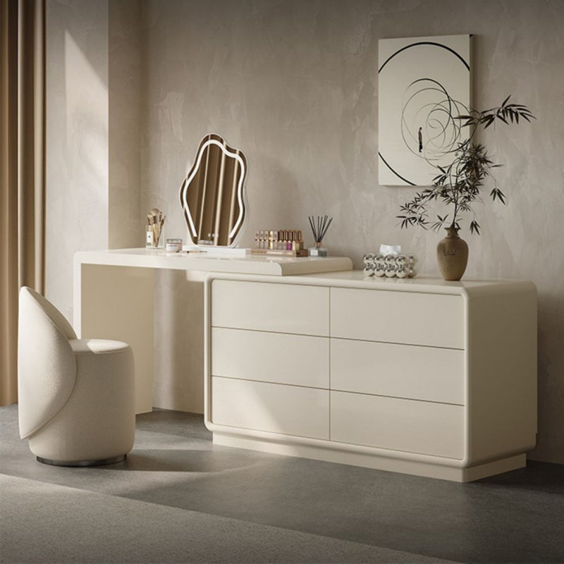 Coiffeuse avec miroir lumineux, 6 tiroirs, prise de courant