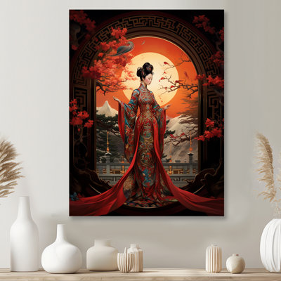 Beauté asiatique en kimono rouge - art mural Japon