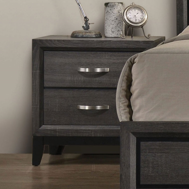 Table de chevet contemporaine 2 tons à 2 tiroirs avec pieds en bois - Table de chevet en bois d'ingénierie, Gris