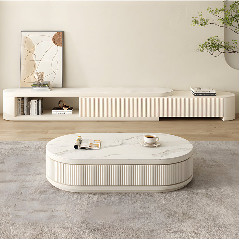  Bilawal 51.1"-64.9" Cream Style Oval Extendable Coffee Table Solid Wood With 4 Drawers, No-Assembly Required