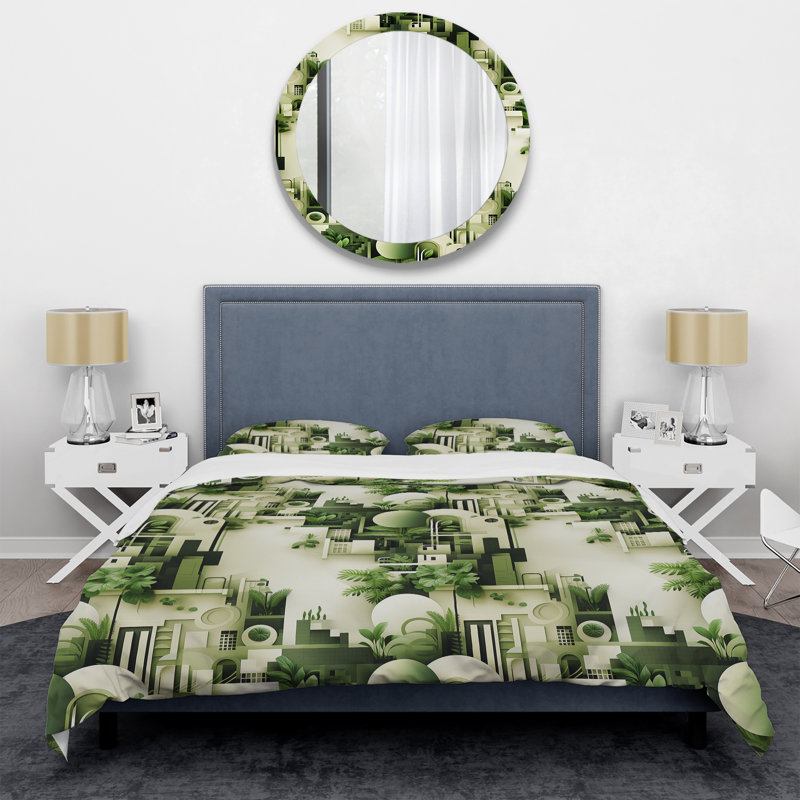 Cityscape Botanical Oasis - Ensemble de housse de couette géométrique, Housse de couette simple + 1 taie décorative stan