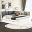 Lit plateforme double en bois blanc avec lit gigogne, rangement intégré et tête de lit-116820882