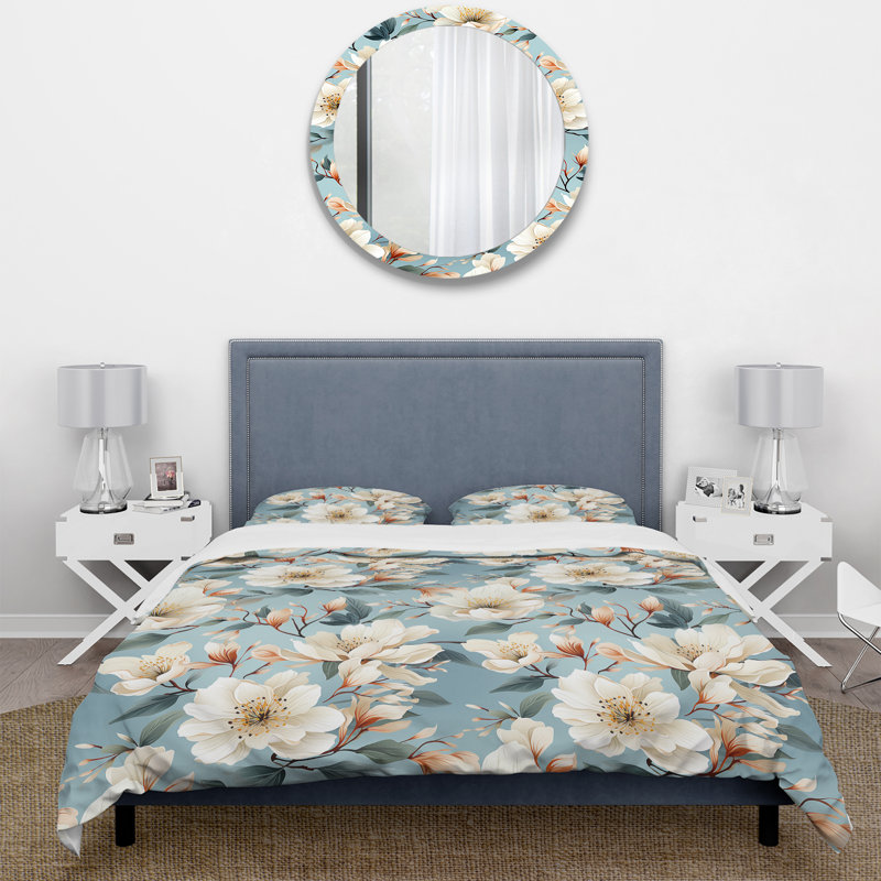 Subtle Whispers I - Ensemble de housse de couette à motif floral, Housse de couette pour grand lit et 2 taies décor