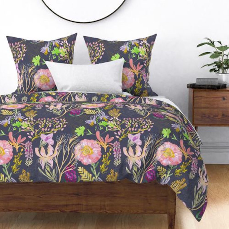 Jubilation Sateen Duvet Cover, Queen Duvet Cover, Black