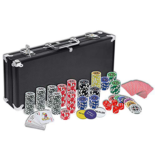 Pokerkoffer 500 Chips Laser inkl. 2x Pokerdecks, 5x Würfel, Dealer Blind Button, Schawarz