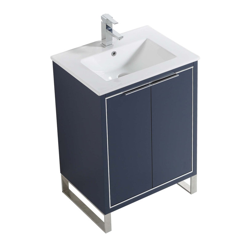 24'' Single Bathroom Vanity Set, Chrome, Navy Blue