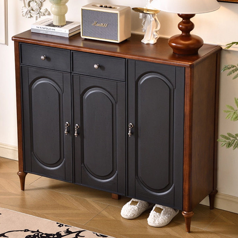 Black&Walnut Solid Wood Shoe Storage Bench