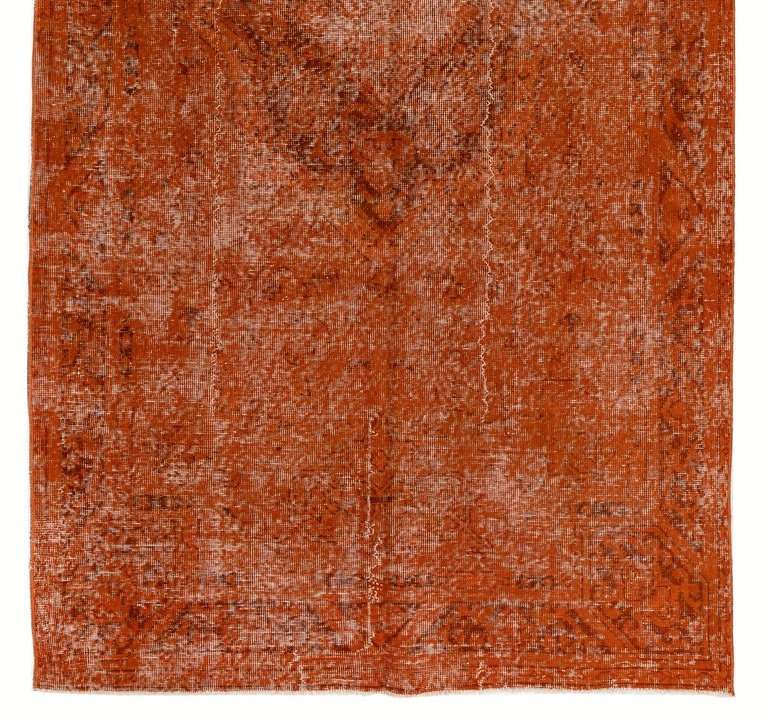4.4x8.5 Ft Contemporary Handmade Turkish Rug in Orange Color