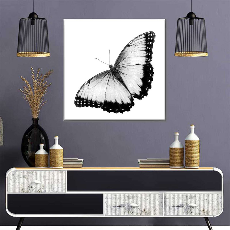 Papillon monochromatique sur toile, H 10 po x l 10 po x P 1,25 po